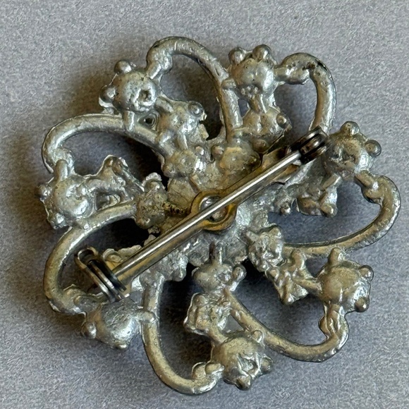 VINTAGE Small Clear Faceted Rhinestone Floral Brooch Silver - Picture 4 of 6